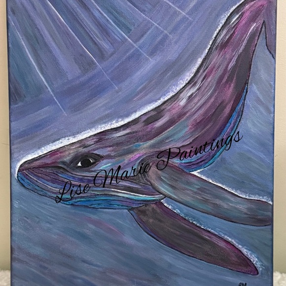 Blue and Purple Whale Acrylic Painting Original by Artist - Picture 1 of 1